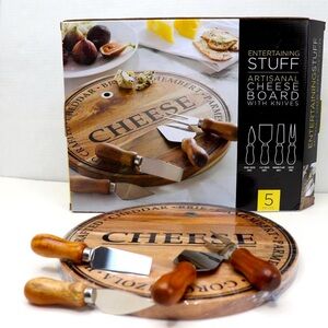 Artisanal Cheese Board With Knives 5 Pieces Arcadia Wood